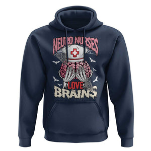 Nurse Halloween Hoodie Neuro Nurses Love Brains Skeleton TS09 Navy Print Your Wear