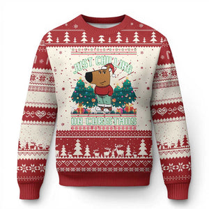 Funny Chillin Guy Just Chilling On Christmas Viral Meme Ugly Christmas Sweater TS09 Red Print Your Wear