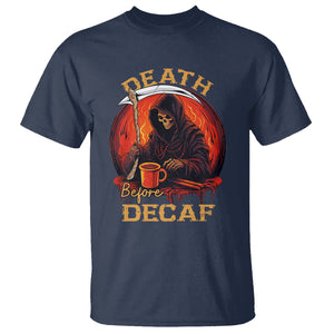 Death Before Decaf Skeleton Caffeine Coffee Drinker T Shirt TS09 Navy Printyourwear