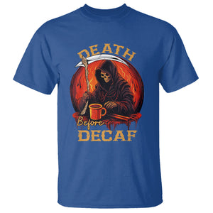 Death Before Decaf Skeleton Caffeine Coffee Drinker T Shirt TS09 Royal Blue Printyourwear