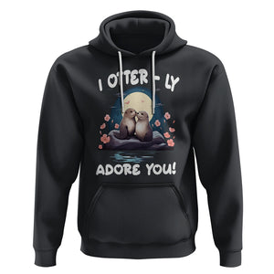 Valentine's Day Hoodie I Otterly Adore You Cute Otter Holding Hand Kisses TS09 Black Printyourwear