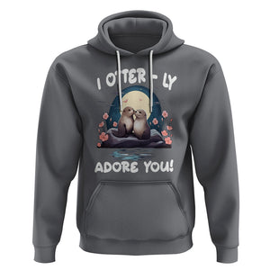 Valentine's Day Hoodie I Otterly Adore You Cute Otter Holding Hand Kisses TS09 Charcoal Printyourwear