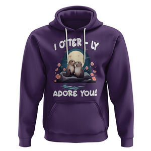 Valentine's Day Hoodie I Otterly Adore You Cute Otter Holding Hand Kisses TS09 Purple Printyourwear