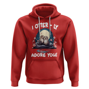 Valentine's Day Hoodie I Otterly Adore You Cute Otter Holding Hand Kisses TS09 Red Printyourwear