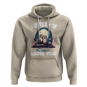 Valentine's Day Hoodie I Otterly Adore You Cute Otter Holding Hand Kisses TS09 Sand Printyourwear