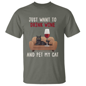 I Just Want to Drink Wine And Pet My Cat T Shirt TS09 Military Green Printyourwear