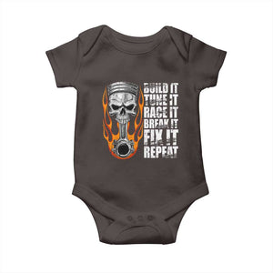 Racing Car Baby Onesie Build It Tune It Race It Break It TS09 Dark Chocolate Print Your Wear