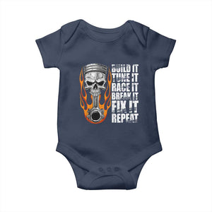 Racing Car Baby Onesie Build It Tune It Race It Break It TS09 Navy Print Your Wear