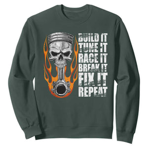 Racing Car Sweatshirt Build It Tune It Race It Break It TS09 Dark Forest Green Print Your Wear