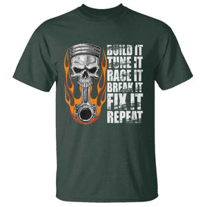 Racing Car T Shirt Build It Tune It Race It Break It TS09 Dark Forest Green Print Your Wear