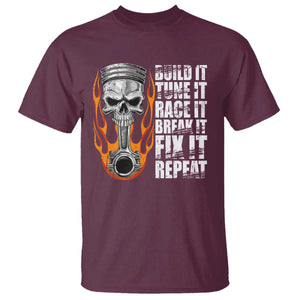 Racing Car T Shirt Build It Tune It Race It Break It TS09 Maroon Print Your Wear
