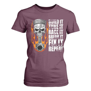 Racing Car T Shirt For Women Build It Tune It Race It Break It TS09 Maroon Print Your Wear