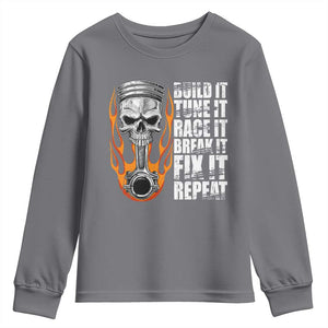 Racing Car Youth Sweatshirt Build It Tune It Race It Break It TS09 Charcoal Print Your Wear