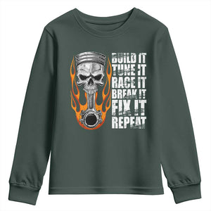 Racing Car Youth Sweatshirt Build It Tune It Race It Break It TS09 Dark Forest Green Print Your Wear
