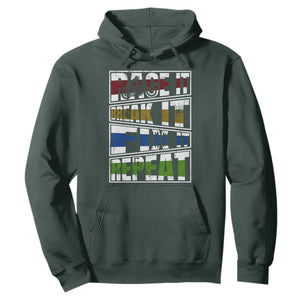Racing Hoodie Race It Break It Fix It Repeat Racer TS09 Dark Forest Green Print Your Wear