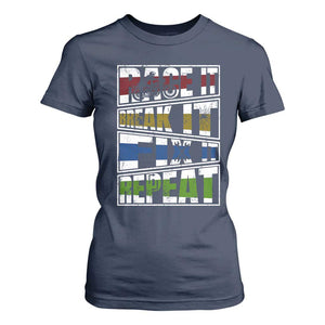 Racing T Shirt For Women Race It Break It Fix It Repeat Racer TS09 Navy Print Your Wear