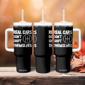 Racing Car Tumbler With Handle Real Cars Don't Shift Themselves TS09 Print Your Wear