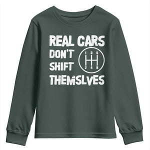 Racing Car Youth Sweatshirt Real Cars Don't Shift Themselves TS09 Dark Forest Green Print Your Wear