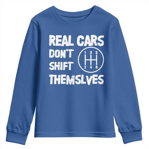 Racing Car Youth Sweatshirt Real Cars Don't Shift Themselves TS09 Royal Blue Print Your Wear