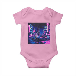 Tokyo Night Drive Baby Onesie Retro Futuristic JDM Street Racing Aesthetic TS09 Light Pink Print Your Wear