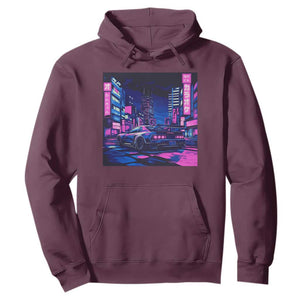 Tokyo Night Drive Hoodie Retro Futuristic JDM Street Racing Aesthetic TS09 Maroon Print Your Wear