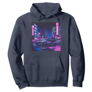 Tokyo Night Drive Hoodie Retro Futuristic JDM Street Racing Aesthetic TS09 Navy Print Your Wear