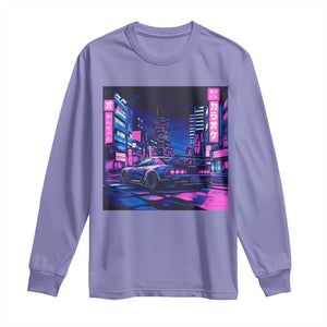 Tokyo Night Drive Long Sleeve Shirt Retro Futuristic JDM Street Racing Aesthetic TS09 Violet Print Your Wear