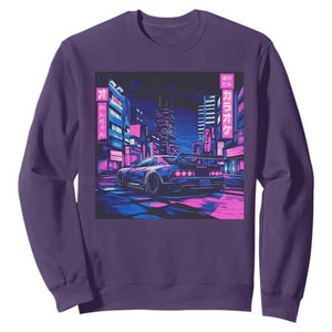 Tokyo Night Drive Sweatshirt Retro Futuristic JDM Street Racing Aesthetic TS09 Purple Print Your Wear