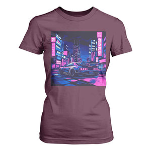 Tokyo Night Drive T Shirt For Women Retro Futuristic JDM Street Racing Aesthetic TS09 Maroon Print Your Wear