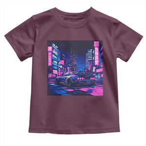 Tokyo Night Drive Toddler T Shirt Retro Futuristic JDM Street Racing Aesthetic TS09 Maroon Print Your Wear
