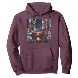 Tokyo Night Racer Hoodie JDM Street Racing Neon Aesthetic TS09 Maroon Print Your Wear