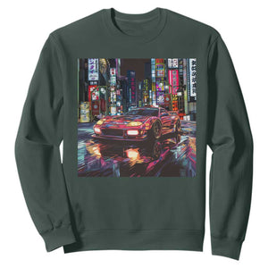 Tokyo Night Racer Sweatshirt JDM Street Racing Neon Aesthetic TS09 Dark Forest Green Print Your Wear