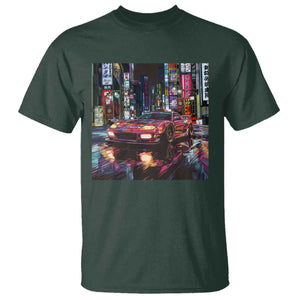Tokyo Night Racer T Shirt JDM Street Racing Neon Aesthetic TS09 Dark Forest Green Print Your Wear