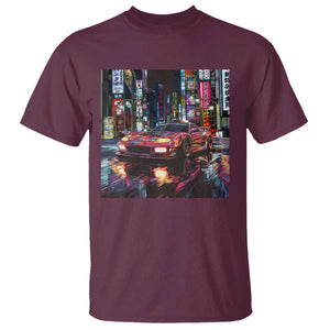 Tokyo Night Racer T Shirt JDM Street Racing Neon Aesthetic TS09 Maroon Print Your Wear