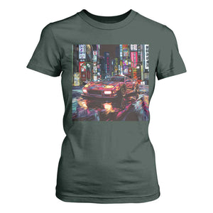 Tokyo Night Racer T Shirt For Women JDM Street Racing Neon Aesthetic TS09 Dark Forest Green Print Your Wear