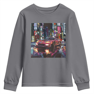 Tokyo Night Racer Youth Sweatshirt JDM Street Racing Neon Aesthetic TS09 Charcoal Print Your Wear
