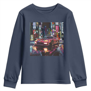 Tokyo Night Racer Youth Sweatshirt JDM Street Racing Neon Aesthetic TS09 Navy Print Your Wear