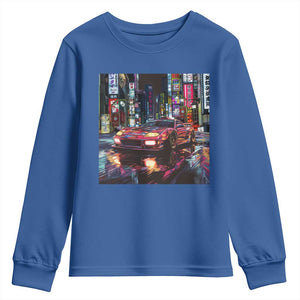 Tokyo Night Racer Youth Sweatshirt JDM Street Racing Neon Aesthetic TS09 Royal Blue Print Your Wear