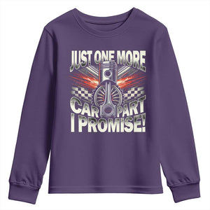 Funny Car Lover Youth Sweatshirt Just One More Car Part I Promise TS09 Purple Print Your Wear