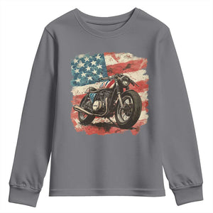 Motorcycle USA Flag Retro Biker Youth Sweatshirt TS09 Charcoal Print Your Wear