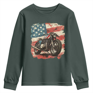 Motorcycle USA Flag Retro Biker Youth Sweatshirt TS09 Dark Forest Green Print Your Wear