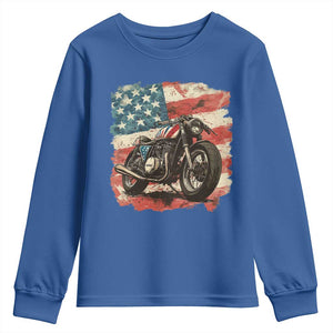 Motorcycle USA Flag Retro Biker Youth Sweatshirt TS09 Royal Blue Print Your Wear