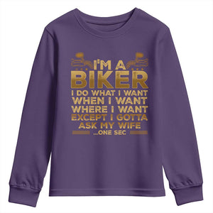 Motorcycle Rider Youth Sweatshirt I'm A Biker I Do What I Want TS09 Purple Print Your Wear
