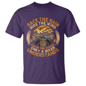 Motorcycle Rider T Shirt Race The Rain Ride The Wind Chase The Sunset TS09 Purple Print Your Wear