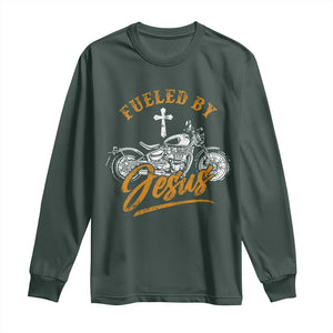 Motorcycle Rider Fueled By Jesus Long Sleeve Shirt TS09 Dark Forest Green Print Your Wear