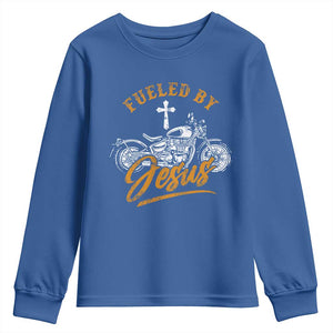 Motorcycle Rider Fueled By Jesus Youth Sweatshirt TS09 Royal Blue Print Your Wear