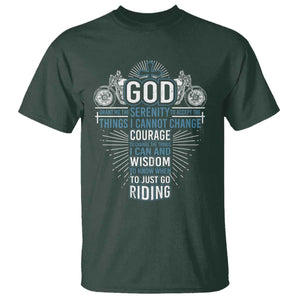 Christian Motorcycle Rider T Shirt God Grant Me The Serenity To Accept The Things I Cannot Change TS09 Dark Forest Green Print Your Wear