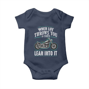 Motorcycle Rider Baby Onesie When Life Throws You A Curve Lean Into It TS09 Navy Print Your Wear