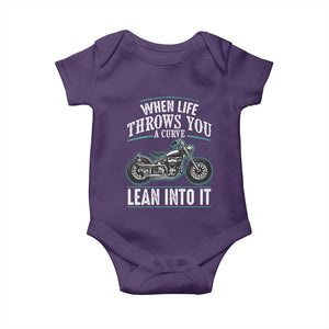 Motorcycle Rider Baby Onesie When Life Throws You A Curve Lean Into It TS09 Purple Print Your Wear