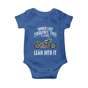 Motorcycle Rider Baby Onesie When Life Throws You A Curve Lean Into It TS09 Royal Blue Print Your Wear